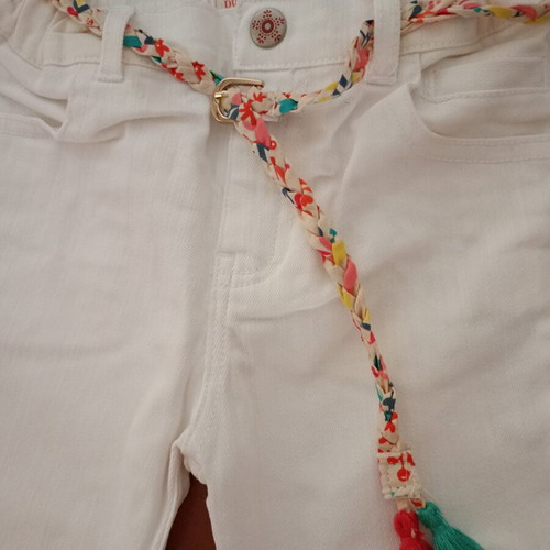 Dpam White Boho Denim Pants for 6 Years New with Floral Belt