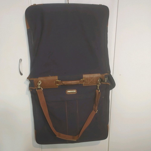 Samsonnite garment bag like new, blue fabric and leather suitcase