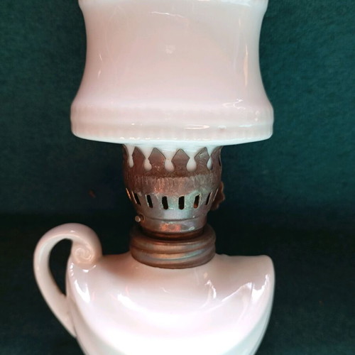Oil Lamp used, decorative porcelain and metal