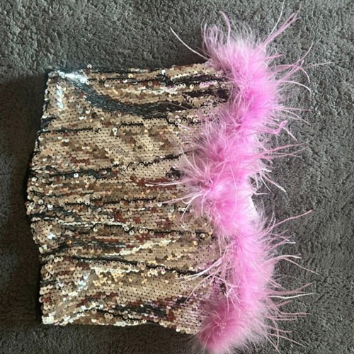 Women's blouse with strass and feathers for special events, new