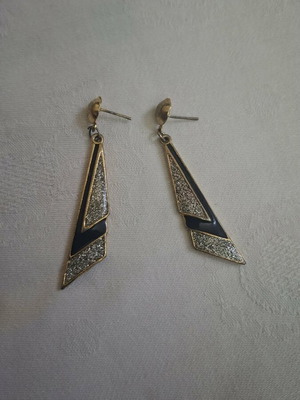 Vintage 80s Earrings Black Enamel & Glitter Geometric