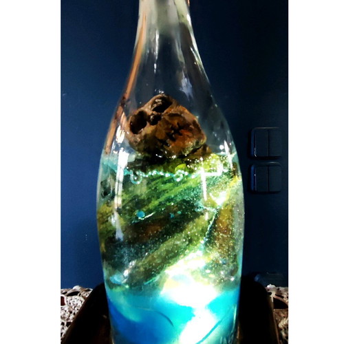 Handmade lamp made of clay, liquid glass and wood made to order