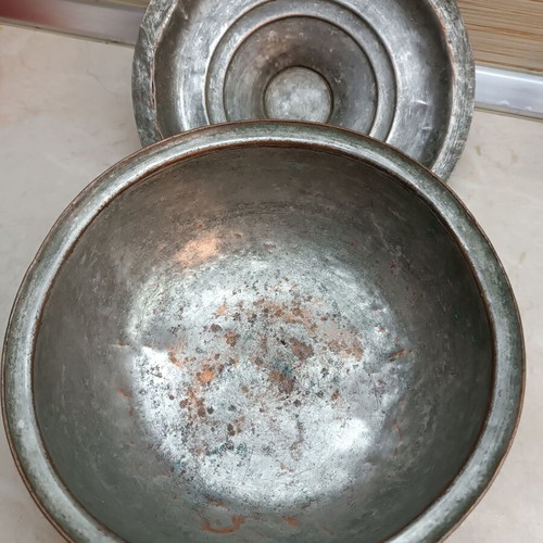 Copper pot 24 cm used with lid, old