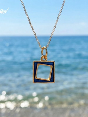 Quadrato Puro necklace new, blue enamel, gold color by Άπεφθον