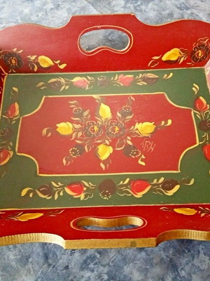 Wooden serving tray hand-painted Ferro Holland