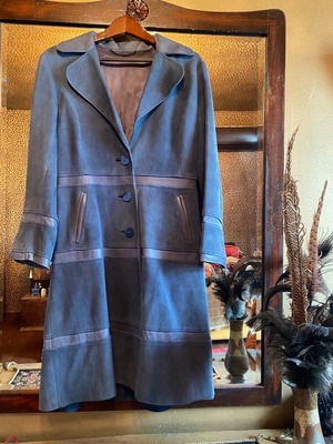 Кожено винтидж палто употребявано синьо с детайли