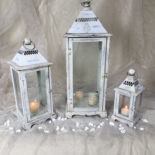 Decorative wooden lanterns set of 3 used, vintage style