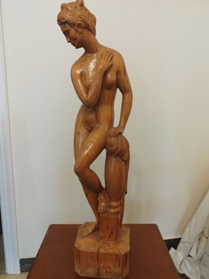 Vintage ξυλόγλυπτο άγαλμα γυμνής γυναίκας από ξύλο ελιάς, 65 εκ.