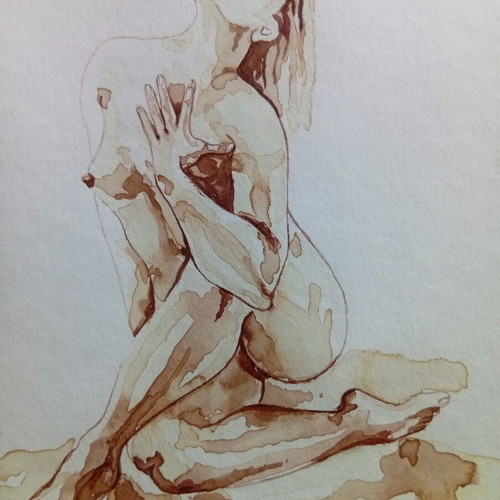 Nude body painting drawn with coffee, 34x22 cm