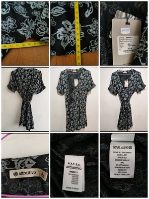 Attrattivo Women's Dress L Floral New Black White