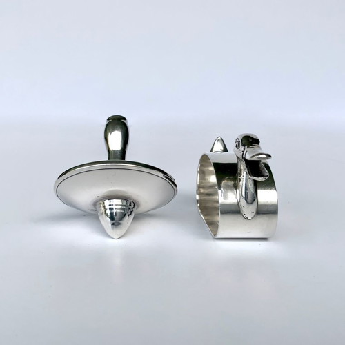 Set of 2 silver decorative items 900 & 925 used, duck and spinning top