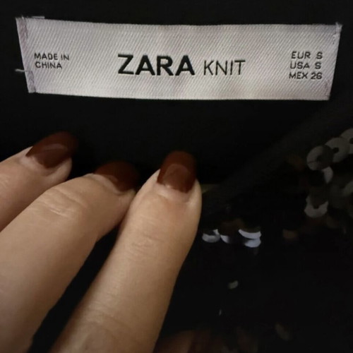 Zara Knit Black Blouse With Sequins And Fringes Like New