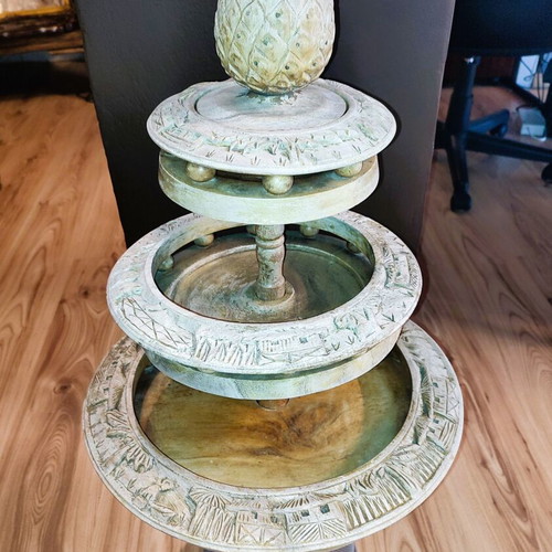 Wooden carved 3-tier ordeviera vintage used