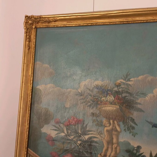 French Trumeau mirror used, late 19th century, canvas painting
