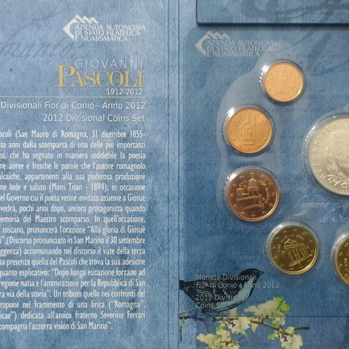 San Marino 2012 coin set 8 euros and silver commemorative 5€ Giovanni Pascoli blister new
