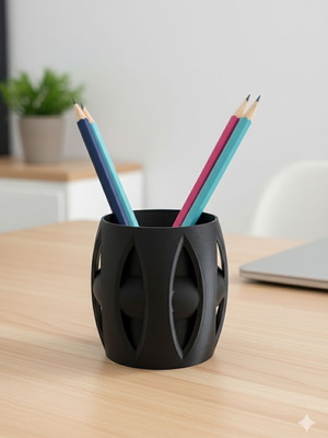3D printed pencil holder new, modern design, black