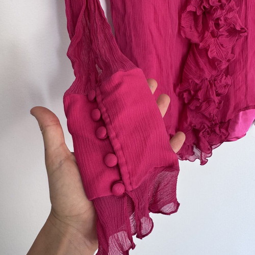 Raxevsky fuchsia see-through blouse with satin camisole like new