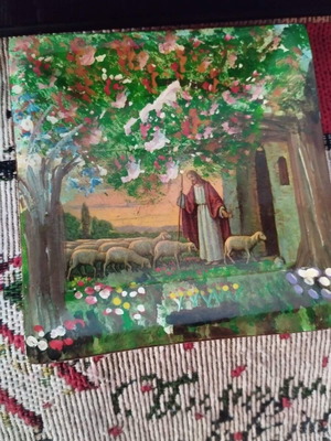 Painted plate with religious theme 9×9cm