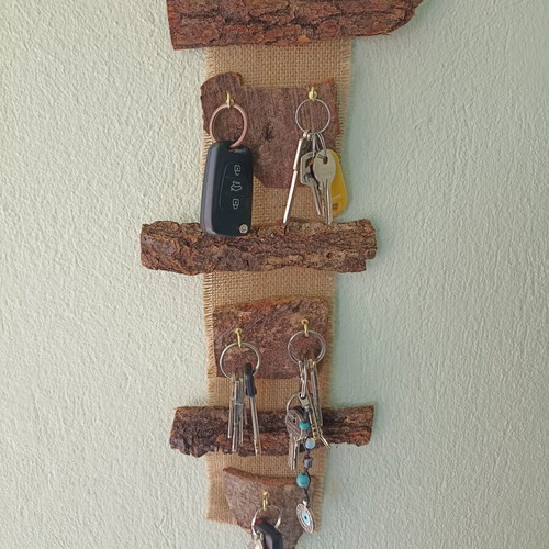 Handmade wall key stand from tree bark new