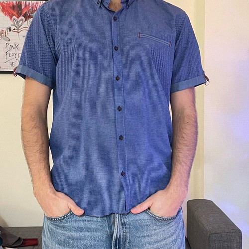 Frenzy regular fit κοντομάνικο καρό πουκάμισο σαν καινούργιο, New Look, λευκό-μπλε, μέγεθος L