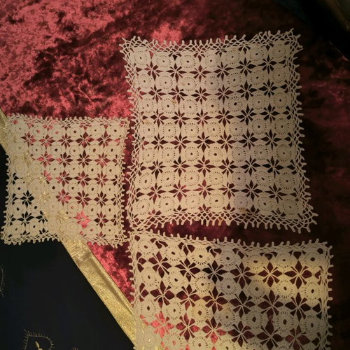Set of 3 handmade embroidered linens with matching pattern