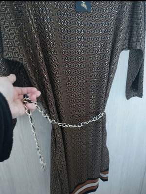Aggel Knitwear dress new with belt, lurex fabric, black and gold