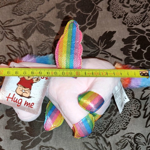 Plush unicorn sitting pink with colorful wings mane and tail new
