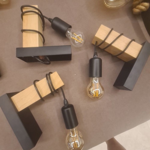 Industrial rustic lighting set like new with Edison bulbs