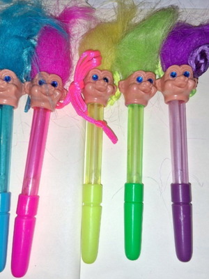 Wish Trolls bubble pens 90s decade, set of 5, new