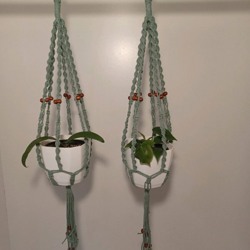 Macrame plant hangers new, set of 2 for 12 cm pots, length 75 cm