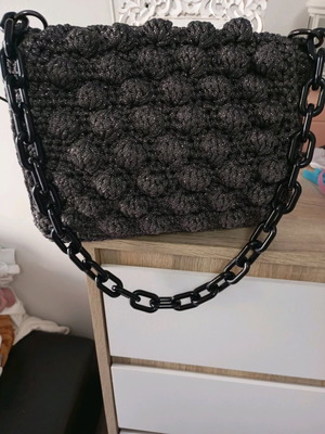 Handmade knitted shoulder bag gray new with magnetic buttons