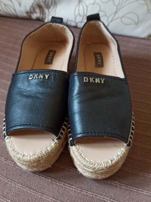 DKNY leather espadrilles used, size 39, black with beige platform
