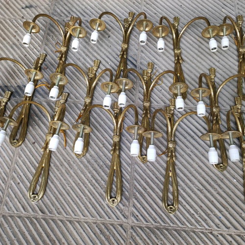 Antique wall lights used, set of 13, brass