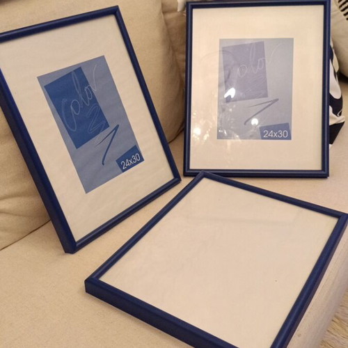 Wall frames like new, set of 3, blue plastic with glass