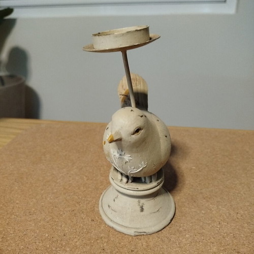 Bird Candle Holder used, wood and iron