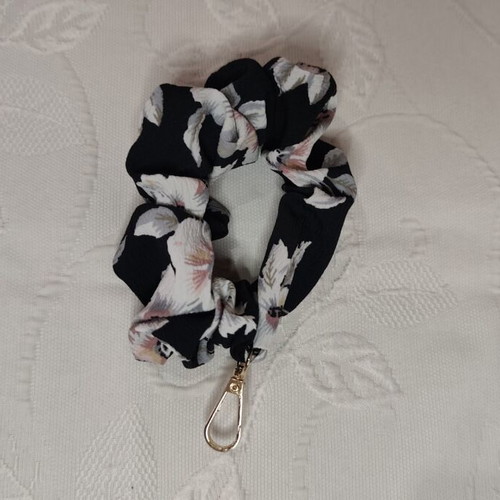 Handmade keychain with parrot charm, scrunchie style