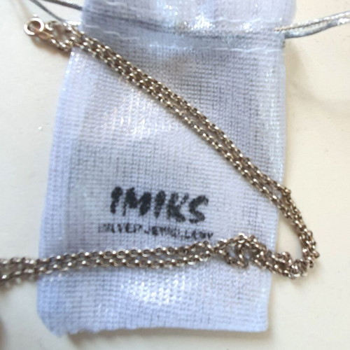 Silver necklace 925 with pink heart and crystals IMIKS like new
