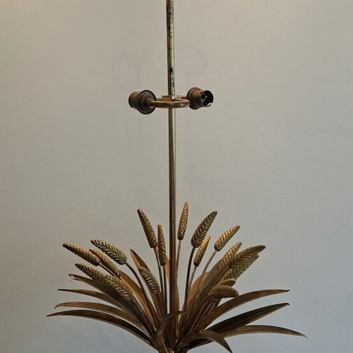 Wheatsheaf Table Lamp used, mid-century Italian brass gold finish