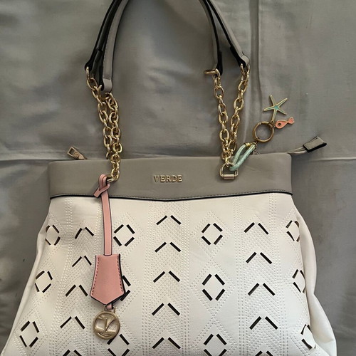 Verde shoulder bag white-gray with gold chain like new