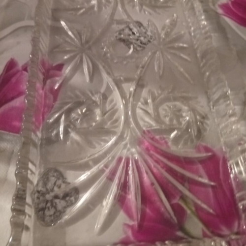 Crystal tray luxury carved, new, 35x15 cm