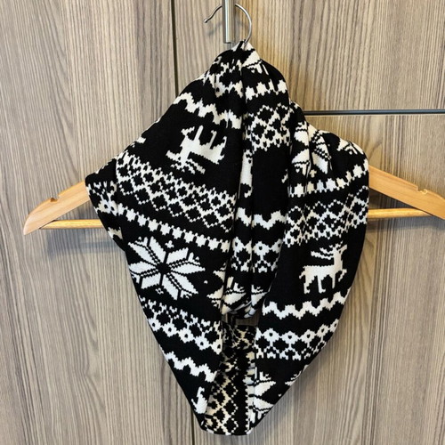Loop scarf like new, black and white Christmas thin fabric