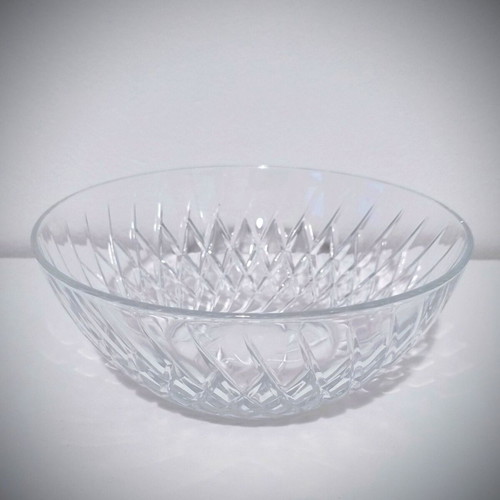 Vintage French glass bowl Arcoroc with embossed geometric design like new