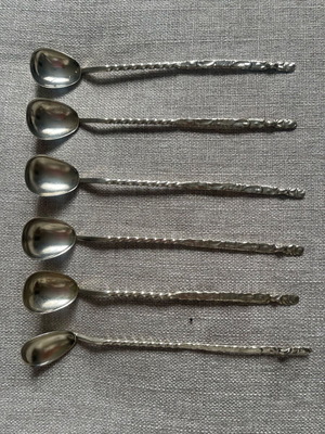 Collectible cocktail mixing spoons used, set of 6 with carved handle