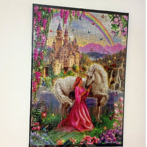 Framed Fairy and Unicorn artwork like new, 35x50cm with framed puzzle