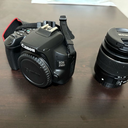 Canon DSLR 250D camera like new with tripod, case and micro SD cards