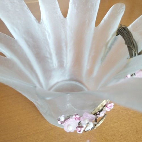 Handmade Murano Art Glass Lotus Vase, like new, 20cm opening