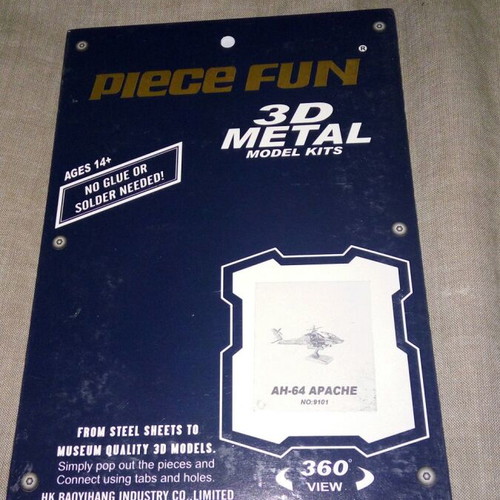 AH-64 Apache metal 3D puzzle model, 2 sheets