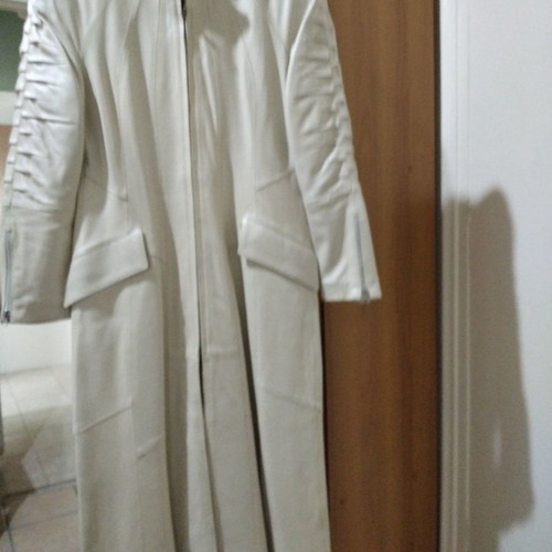 Leather coat women’s unused, white-beige, Medium