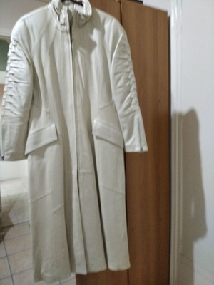 Leather coat women’s unused, white-beige, Medium