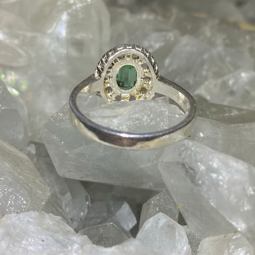 Silver ring with natural emerald and moissanite, new